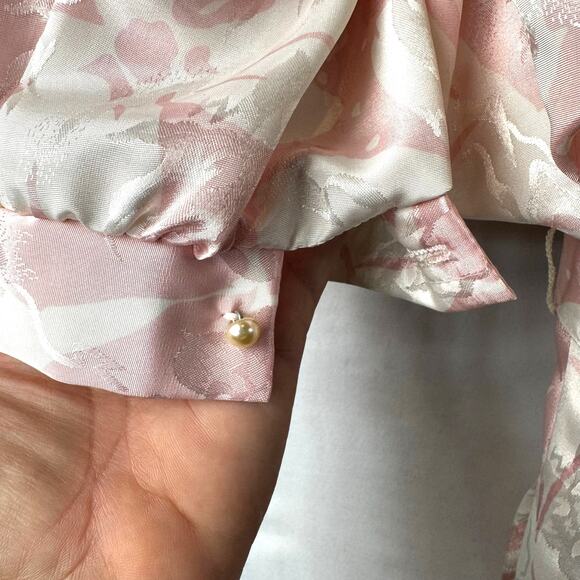 Vintage 80s Von Bramlett Pink Floral Metallic Secretary Dress Size Medium - Picture 9 of 10